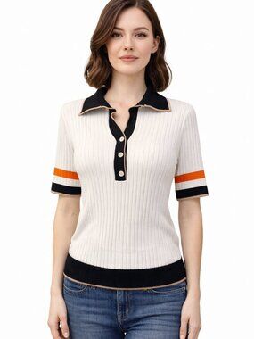 Ribbed Knit Polo Top – Chic & Sporty NO BRAND